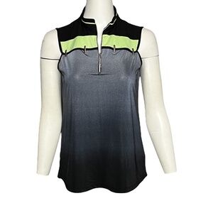 Jamie Sadock Gray Ombre 1/4 Zip Artsy Sleeveless Golf Polo Shirt Tank Top Size M